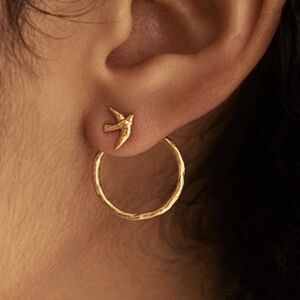Gold Hoop Earrings with Bird Charm